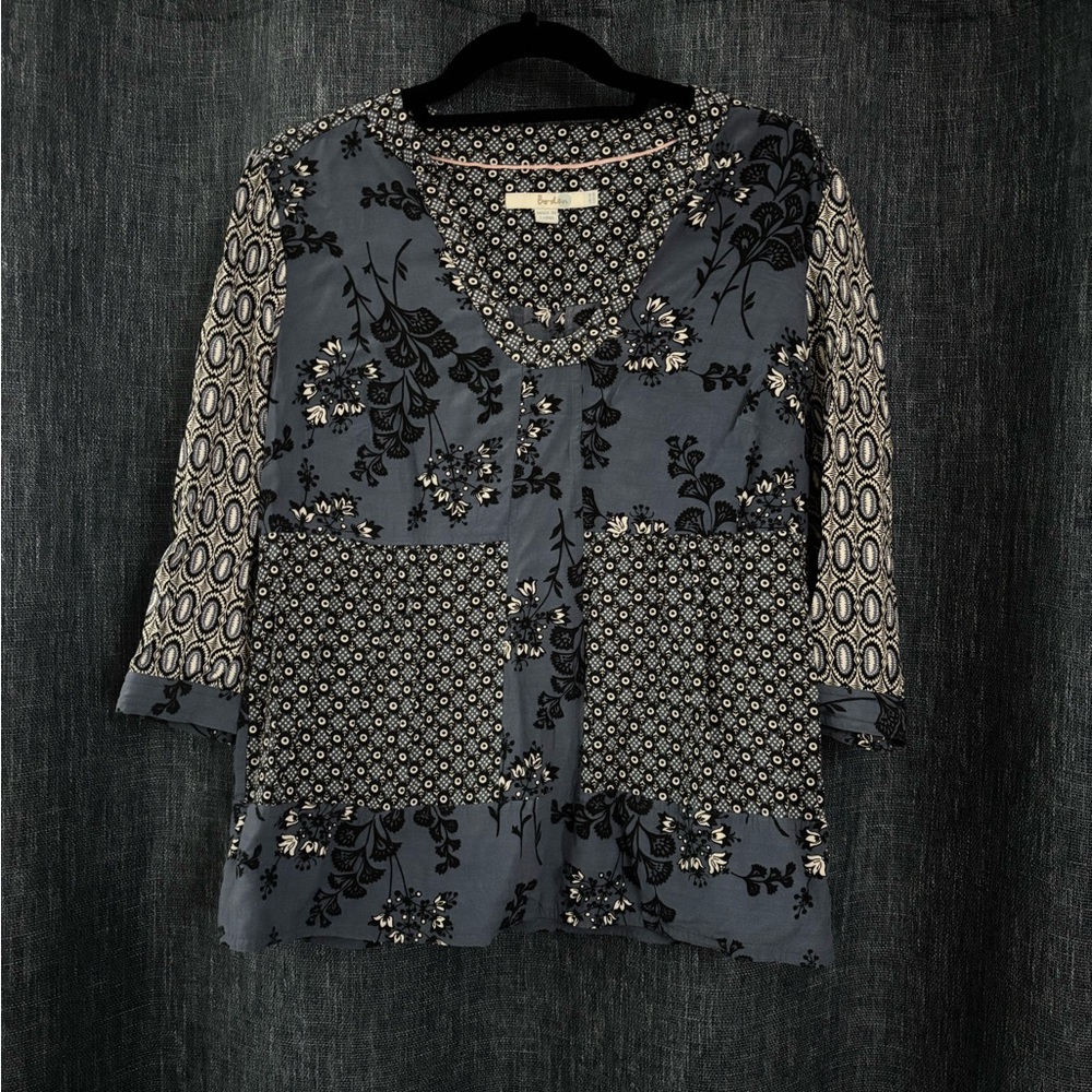 Boden Blue and Black Floral Blouse